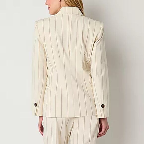 NWT Worthington Ivory Brown Striped 2-Button Blazer Jacket Women's Size 8 - Picture 1 of 5